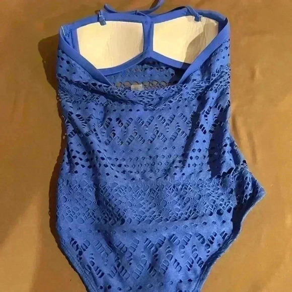 Unbranded Blue One Piece Swim Bathing Suit Spaghetti Neck Strap Large Pre-owned - Picture 2 of 6
